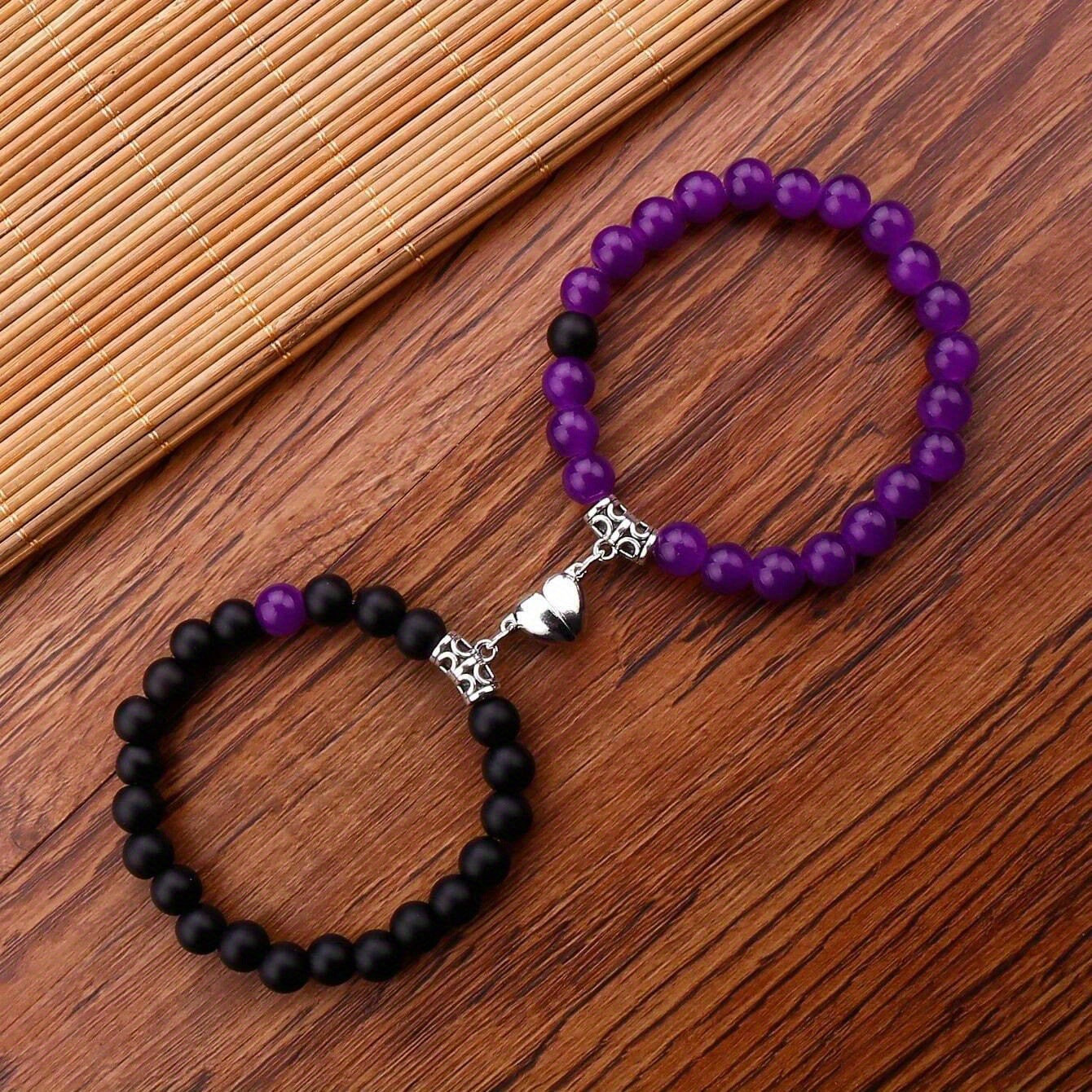 Magnetic Couple Bracelet with Stone Beads