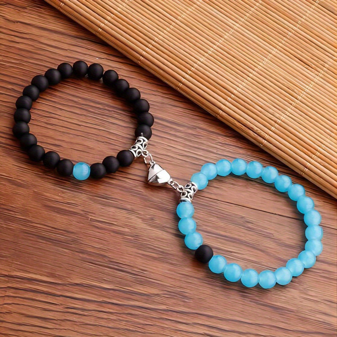 Magnetic Couple Bracelet with Stone Beads