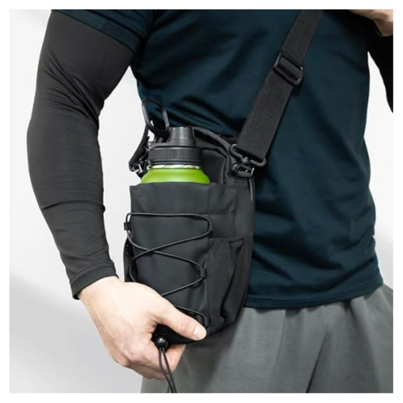 Magnetic Drawstring Water Bottle Pouch with Crossbody Strap