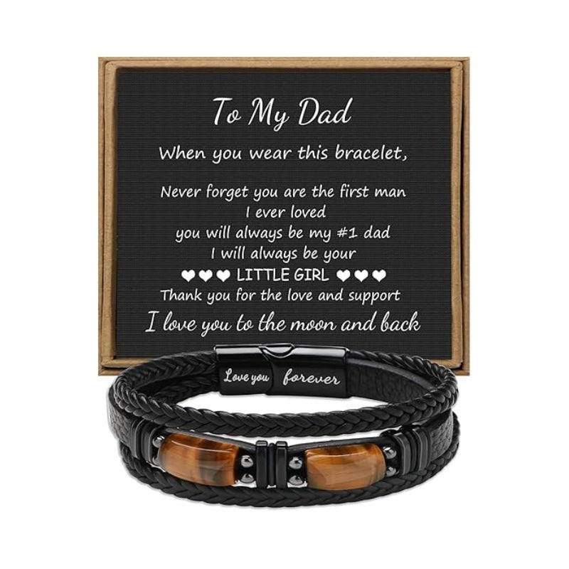 Magnetic Engraved Leather Bracelet with Tiger Eye Stone