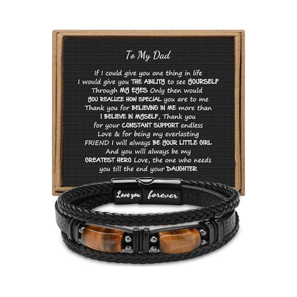 Magnetic Engraved Leather Bracelet with Tiger Eye Stone