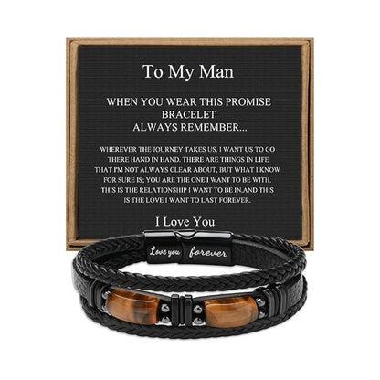 Magnetic Engraved Leather Bracelet with Tiger Eye Stone