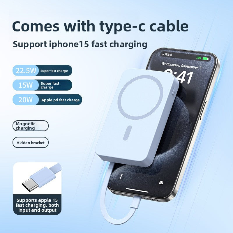 Magnetic fast-charging power bank with built-in cable