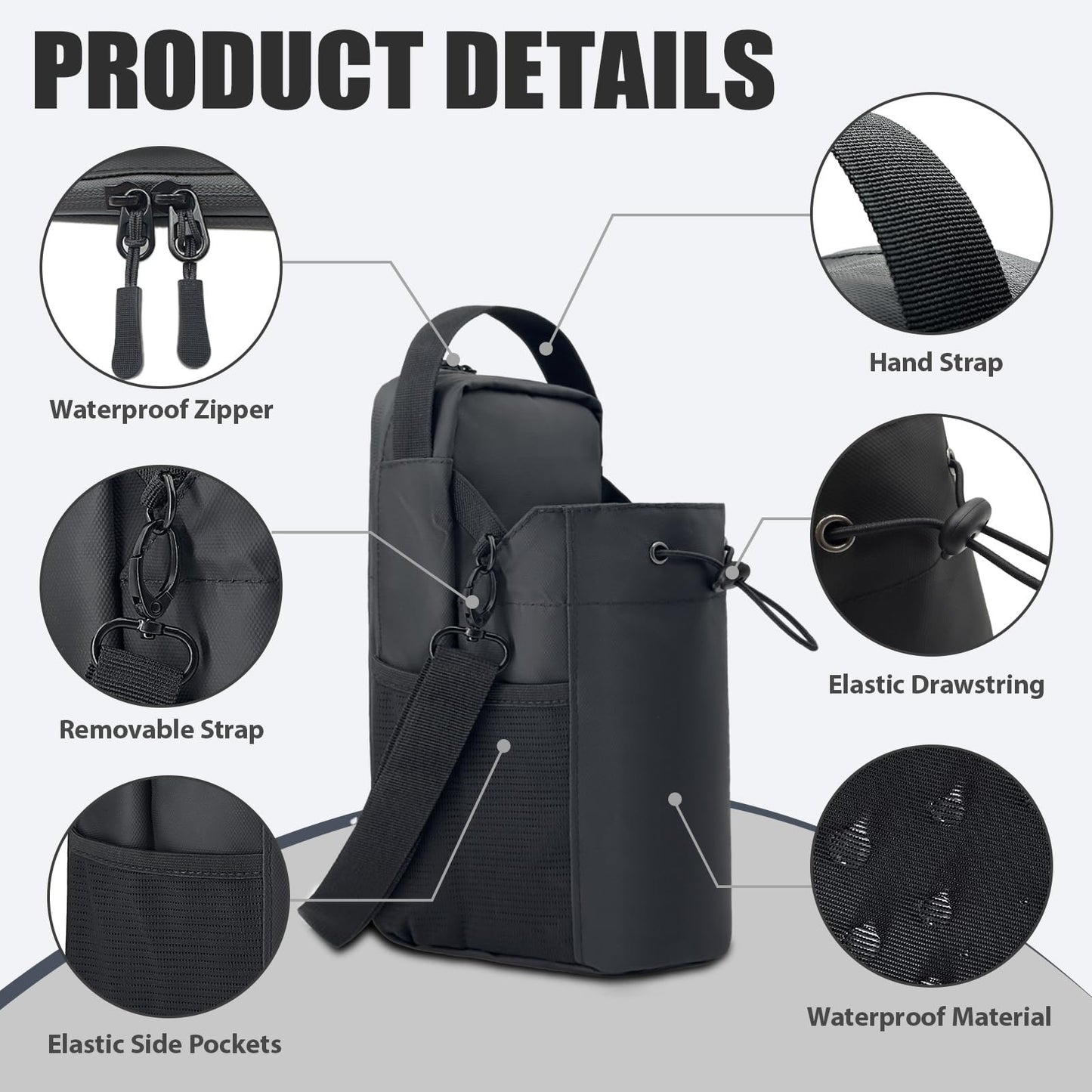 Magnetic Fitness Water Bottle Bag with Shoulder Strap