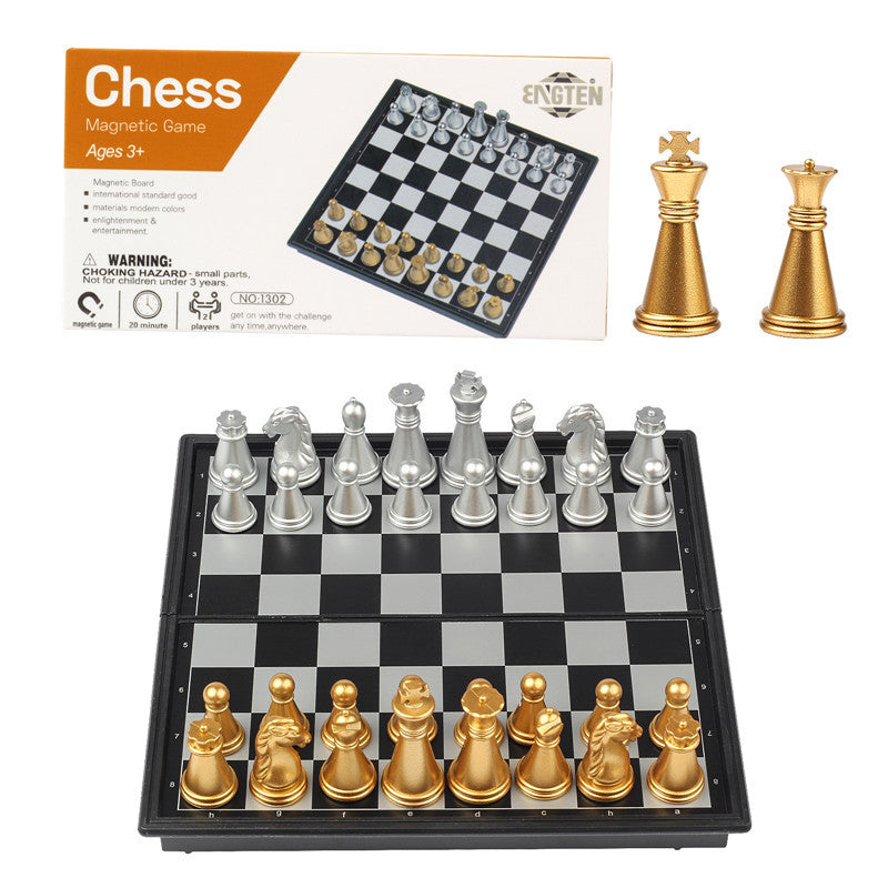 Magnetic Folding Chess Set with Gold Silver Pieces