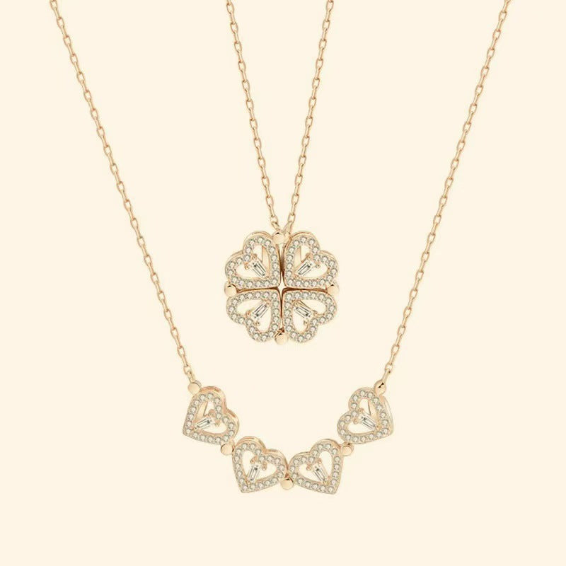 Magnetic Heart Four-Leaf Clover Copper Pendant Necklace
