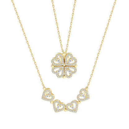 Magnetic Heart Four-Leaf Clover Copper Pendant Necklace
