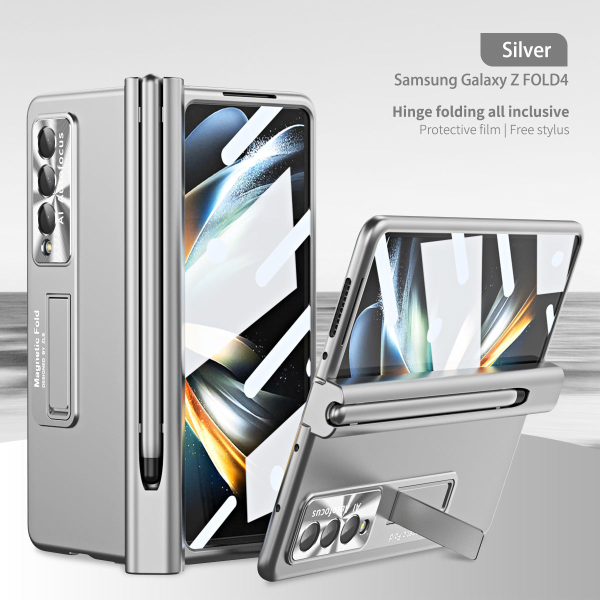 Magnetic Hinge Phone Case for Samsung Z Fold4/Fold3 with Pen Slot
