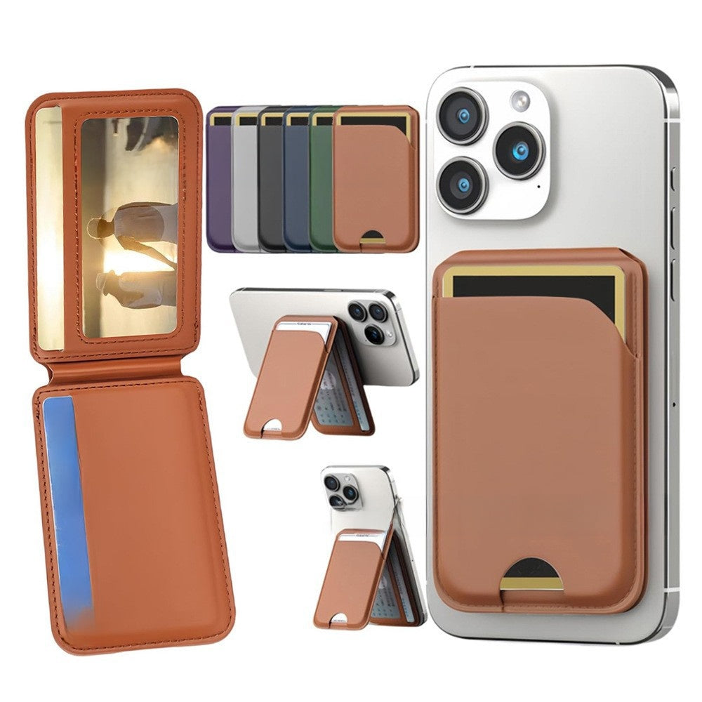 Magnetic Leather Card Holder with Stand for iPhone