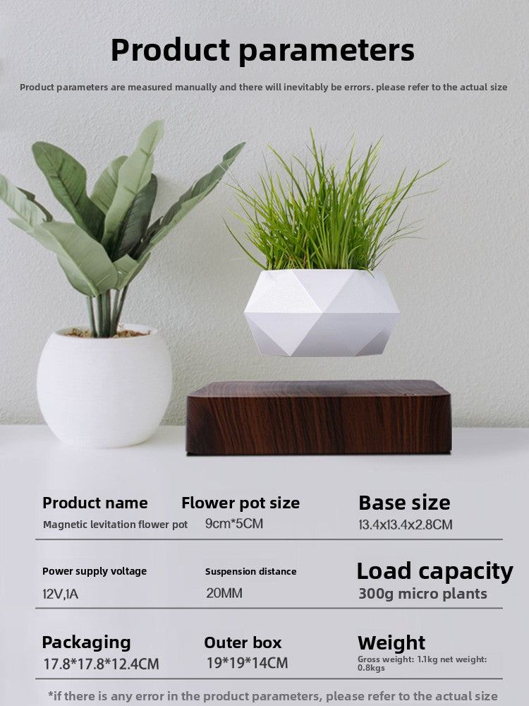 Magnetic Levitation Planter with Wood Carving, Trendy Living Room Decor