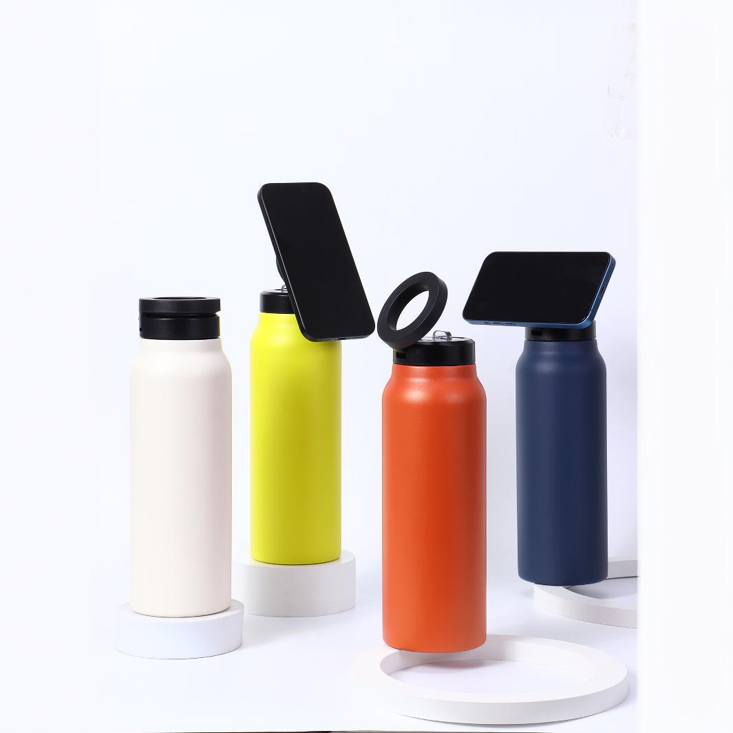 Magnetic Lid Insulated Sports Water Bottle with Phone Holder