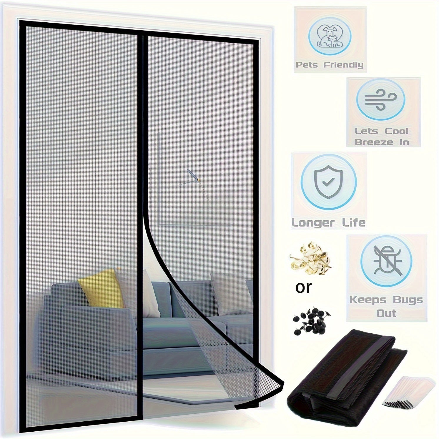 Magnetic Mesh Door Curtain with Anti-Mosquito Design