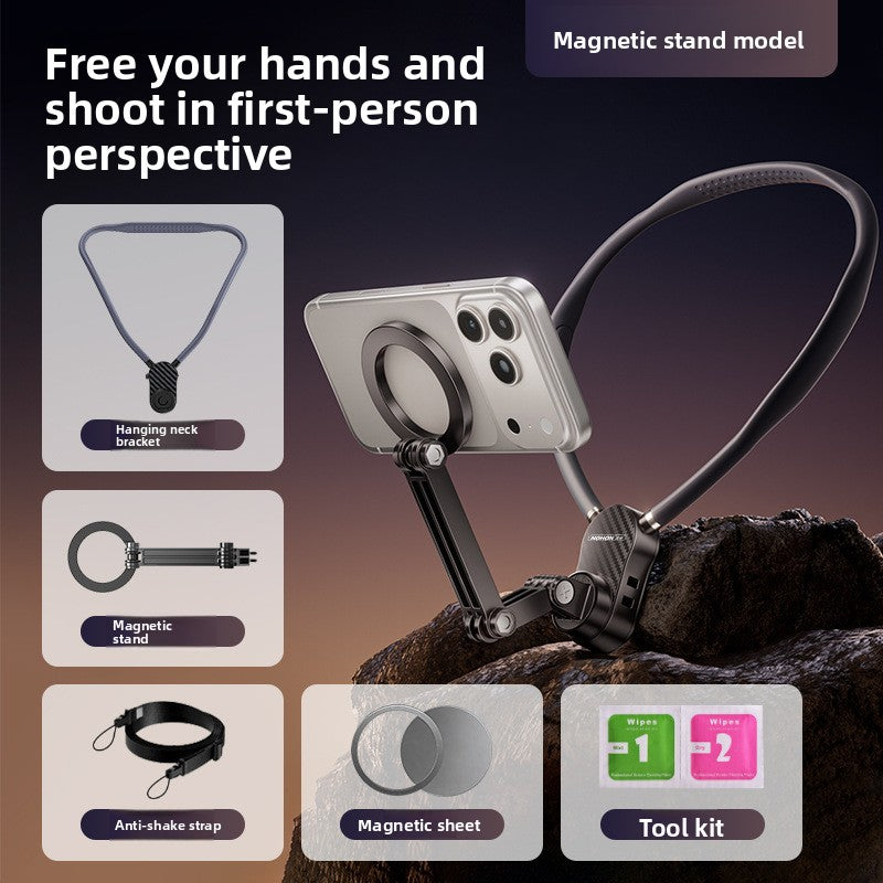 Magnetic Neck Hanging Phone Holder with Anti-Shake Strap