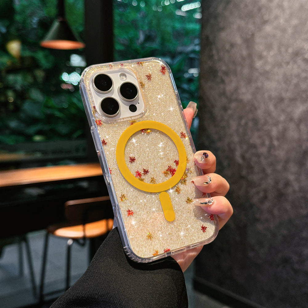 Magnetic Phone Case for iPhone with Glitter Shell Design