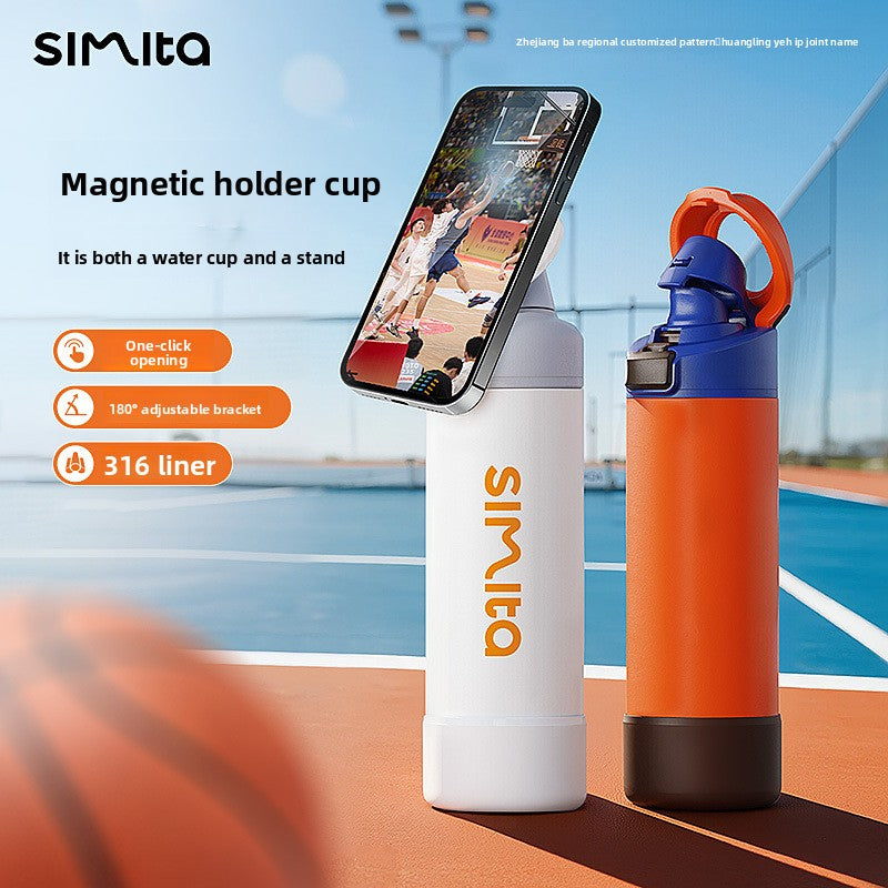 Magnetic Phone Holder Vacuum Insulated Stainless Steel Thermos Cup 710ml
