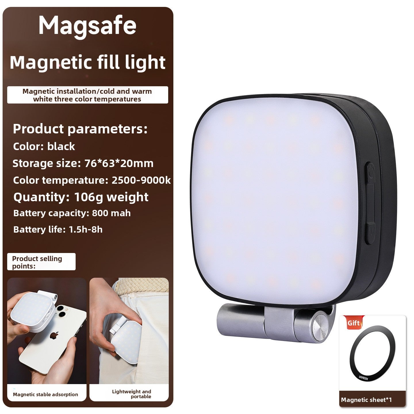 Magnetic Portable Makeup Mirror Light