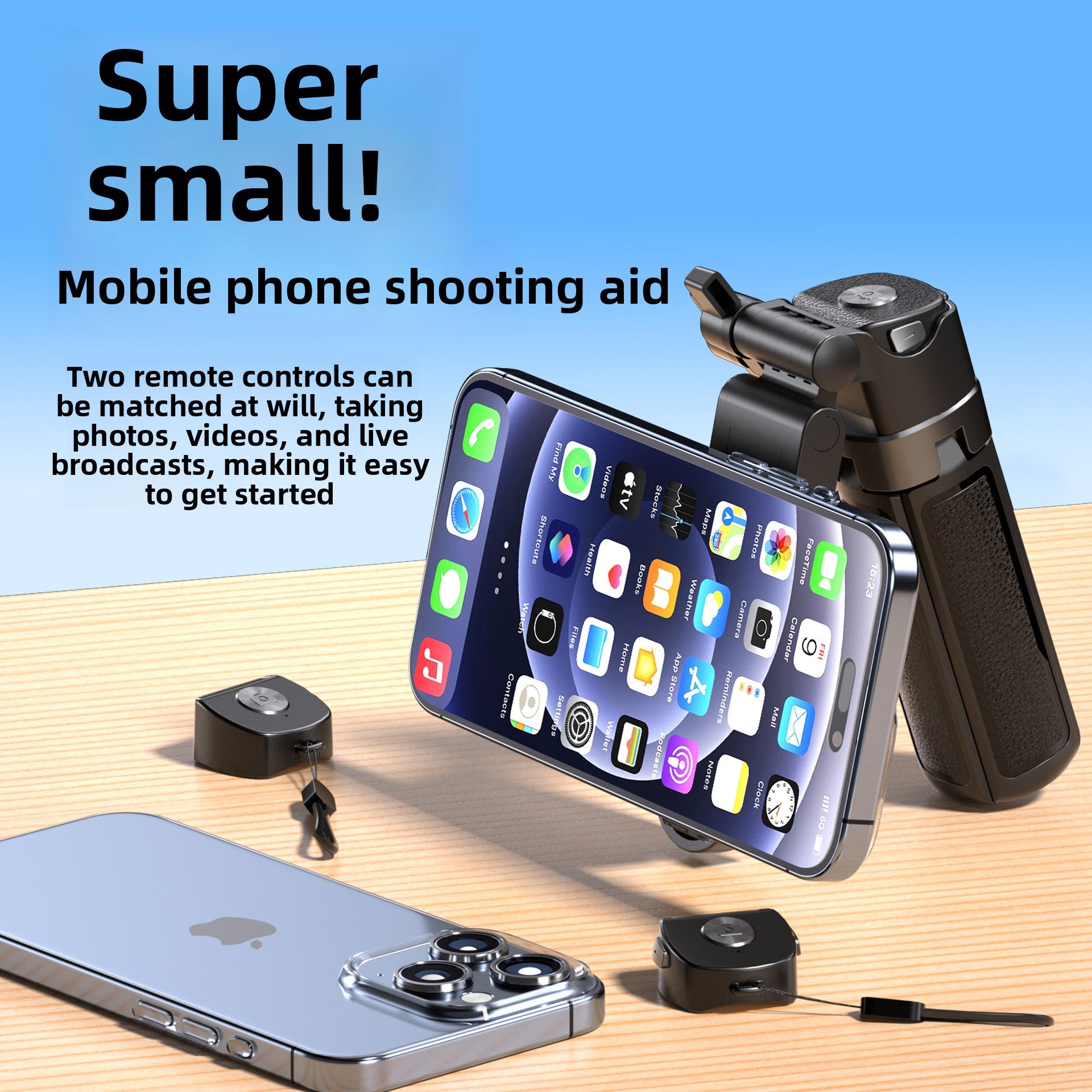 Magnetic selfie stick with stabilizer and extendable tripod