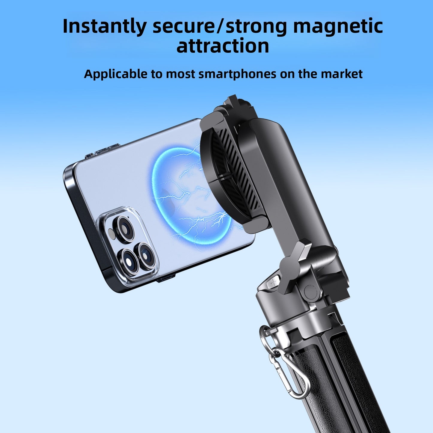 Magnetic selfie stick with stabilizer and extendable tripod