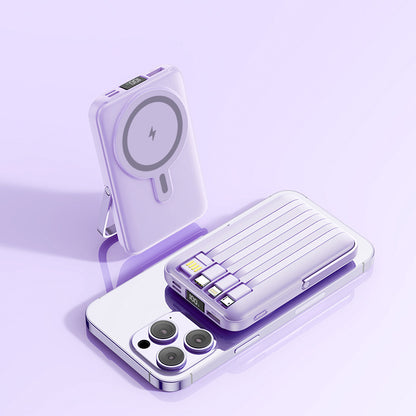 Magnetic Stand Power Bank with Wireless Charging and Built-In Cable