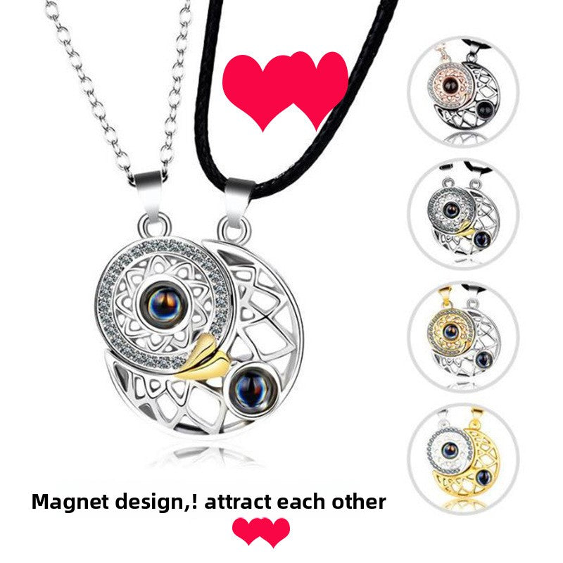 Magnetic Sun Moon Projection Necklace Pendant with Adjustable Chain