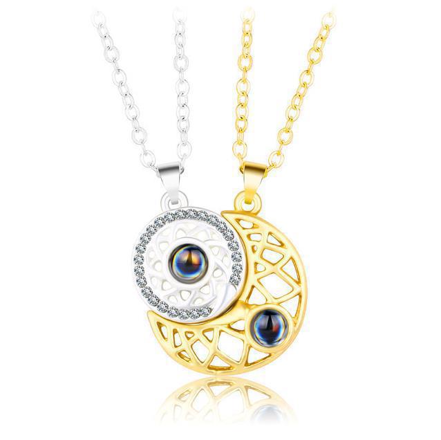 Magnetic Sun Moon Projection Necklace Pendant with Adjustable Chain