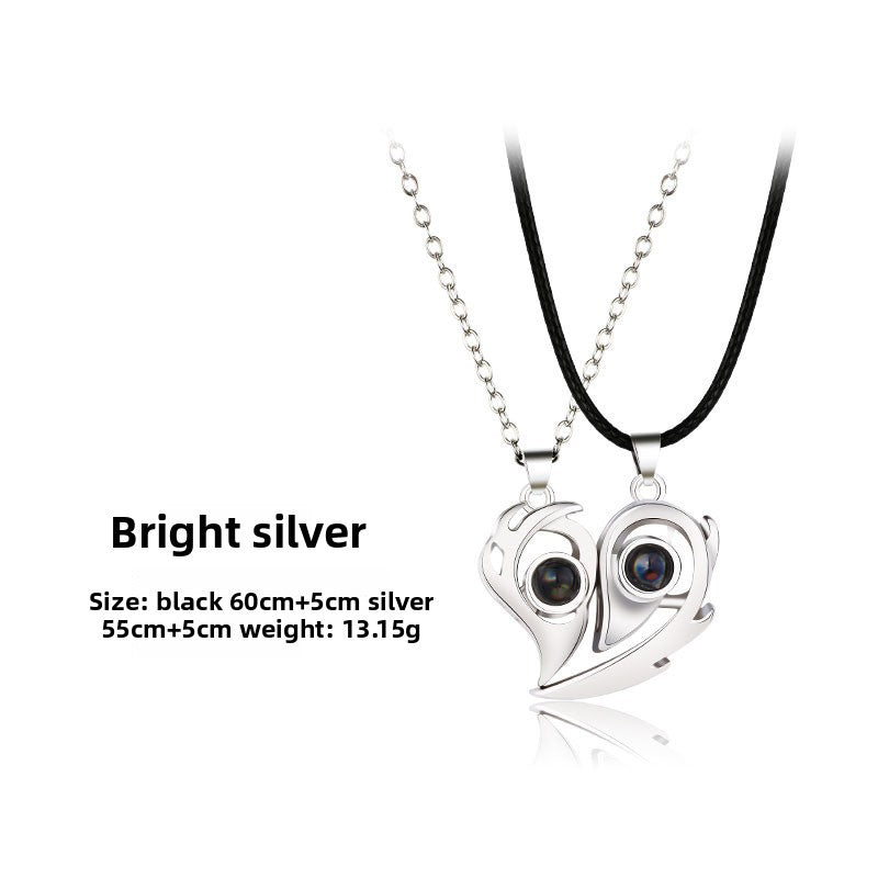 Magnetic Sun Moon Projection Necklace Pendant with Adjustable Chain