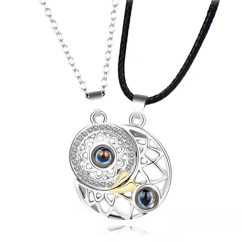 Magnetic Sun Moon Projection Necklace Pendant with Adjustable Chain