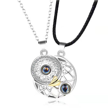 Magnetic Sun Moon Projection Necklace Pendant with Adjustable Chain