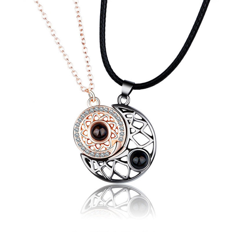 Magnetic Sun Moon Projection Necklace Pendant with Adjustable Chain