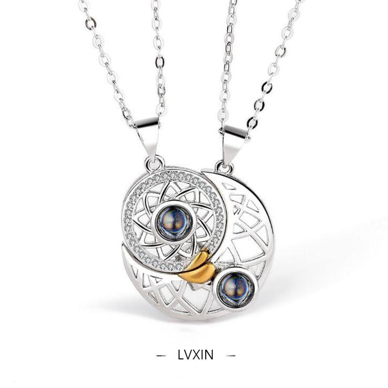 Magnetic Sun Moon Projection Necklace Pendant with Adjustable Chain