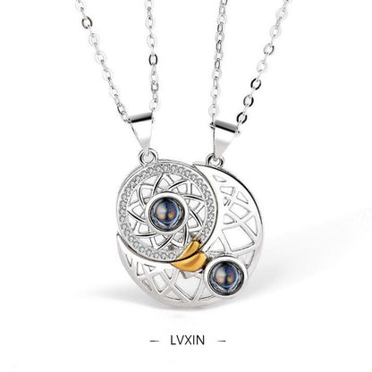 Magnetic Sun Moon Projection Necklace Pendant with Adjustable Chain