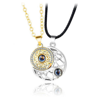 Magnetic Sun Moon Projection Necklace Pendant with Adjustable Chain