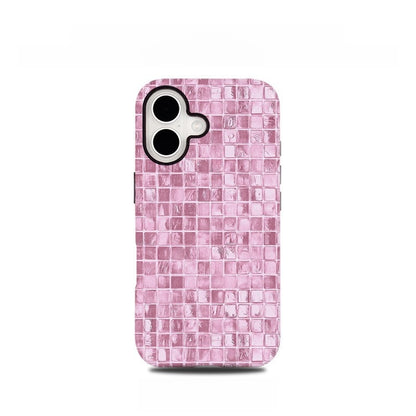 Magnetic Two-in-One Pink Plaid Phone Case