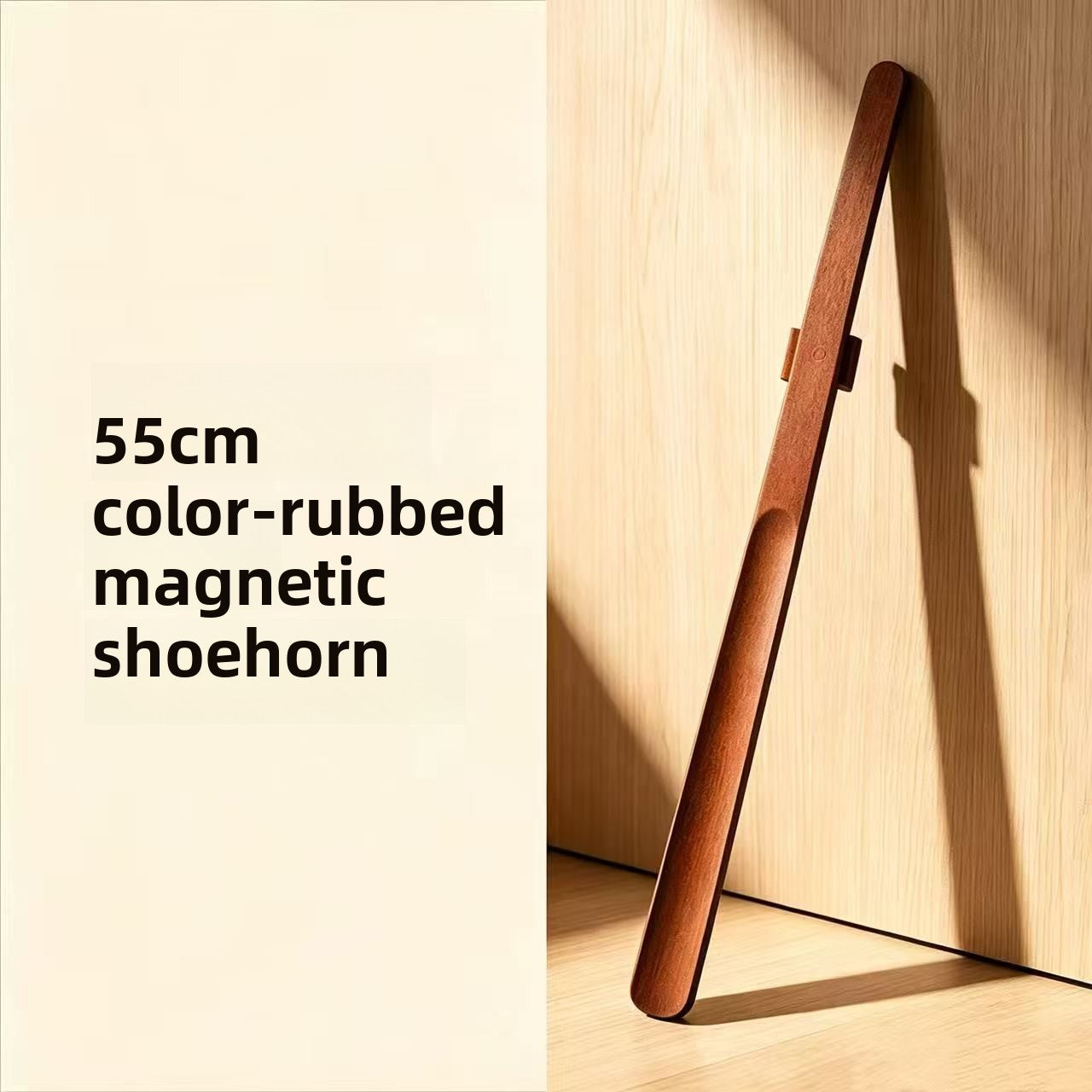Magnetic Wooden Shoehorn with Long Handle No-Bend Shoe Aid