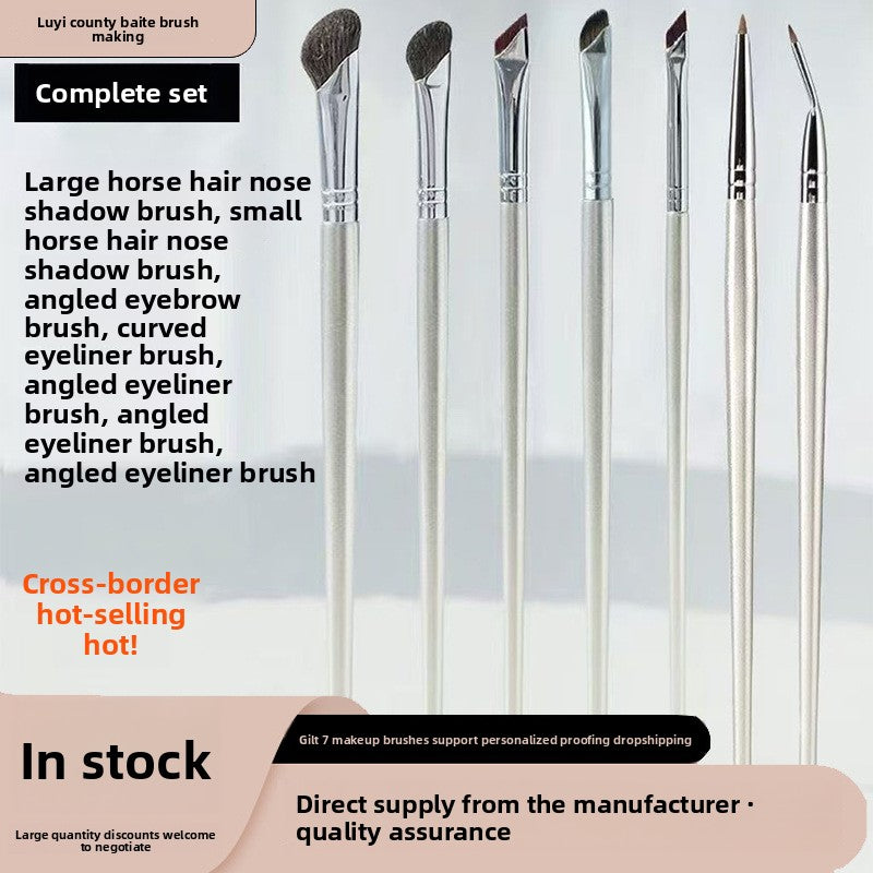 Makeup Brush Set with Eyeliner, Eyebrow, and Nose Shadow Brushes