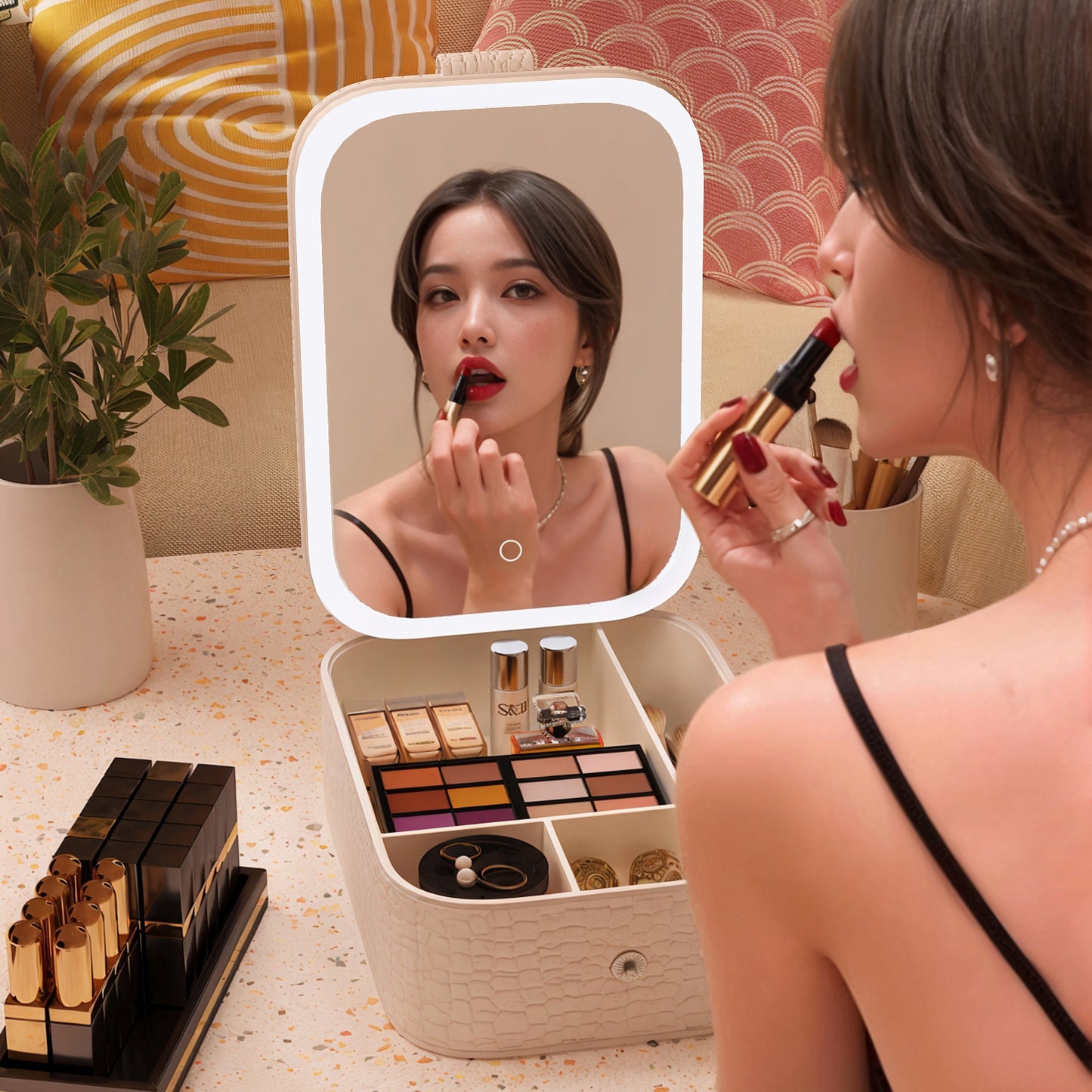 Makeup mirror storage box