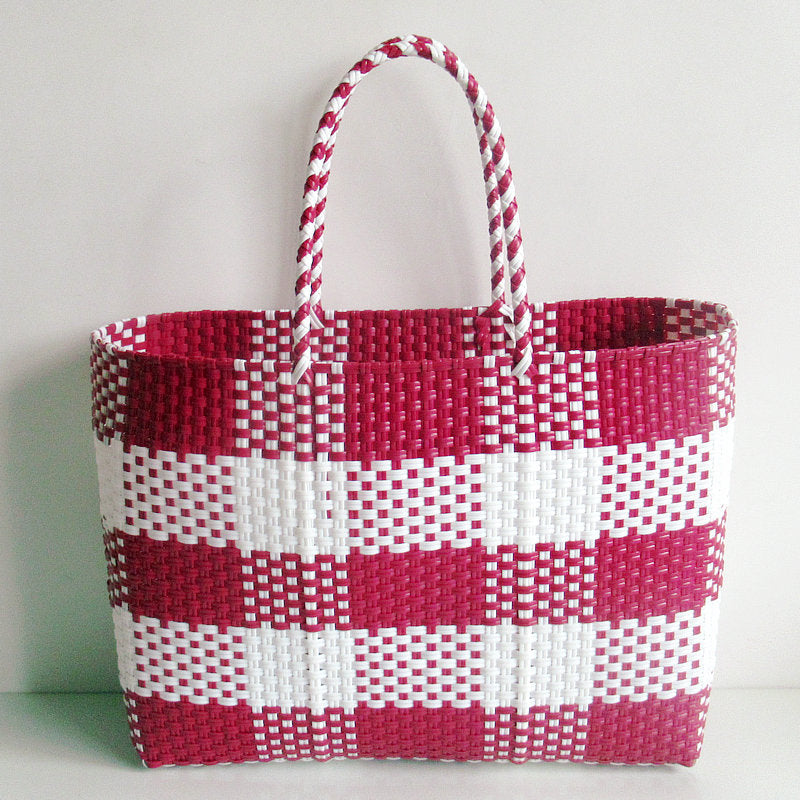 Manufacturer's New Plastic Strip Woven Bag, Generous Plaid Handbag, Hand Basket, Vegetable Basket Bag, Beach Bag, Generous Bag