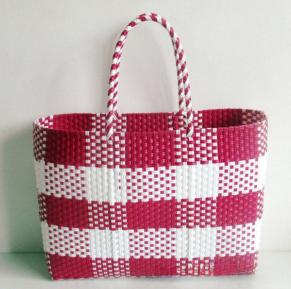 Manufacturer's New Plastic Strip Woven Bag, Generous Plaid Handbag, Hand Basket, Vegetable Basket Bag, Beach Bag, Generous Bag