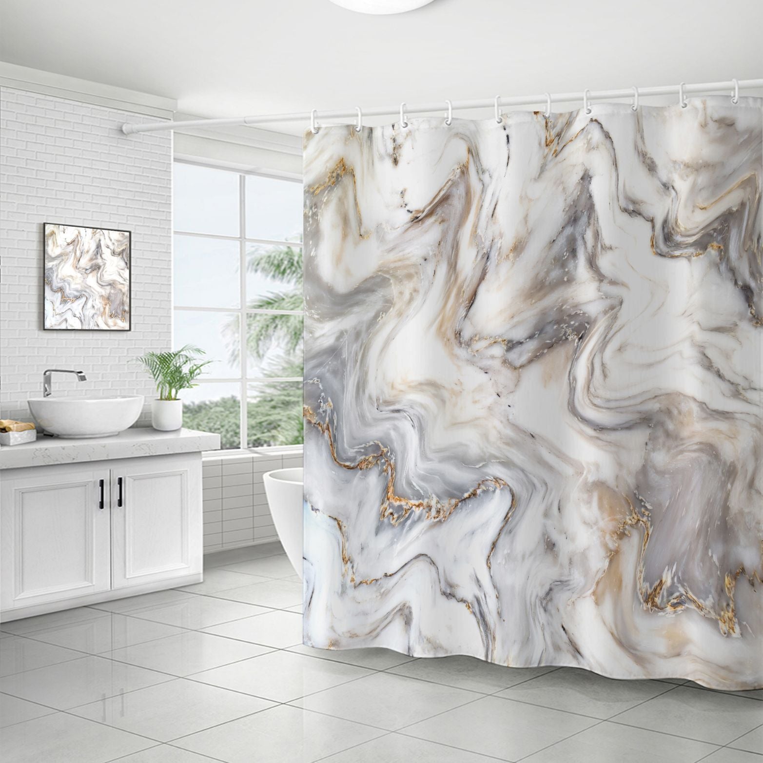 Marble Pattern Waterproof Shower Curtain