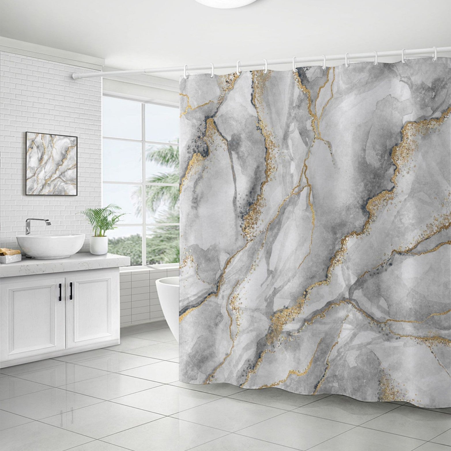 Marble Pattern Waterproof Shower Curtain