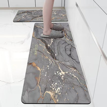 Marble-patterned kitchen floor mat