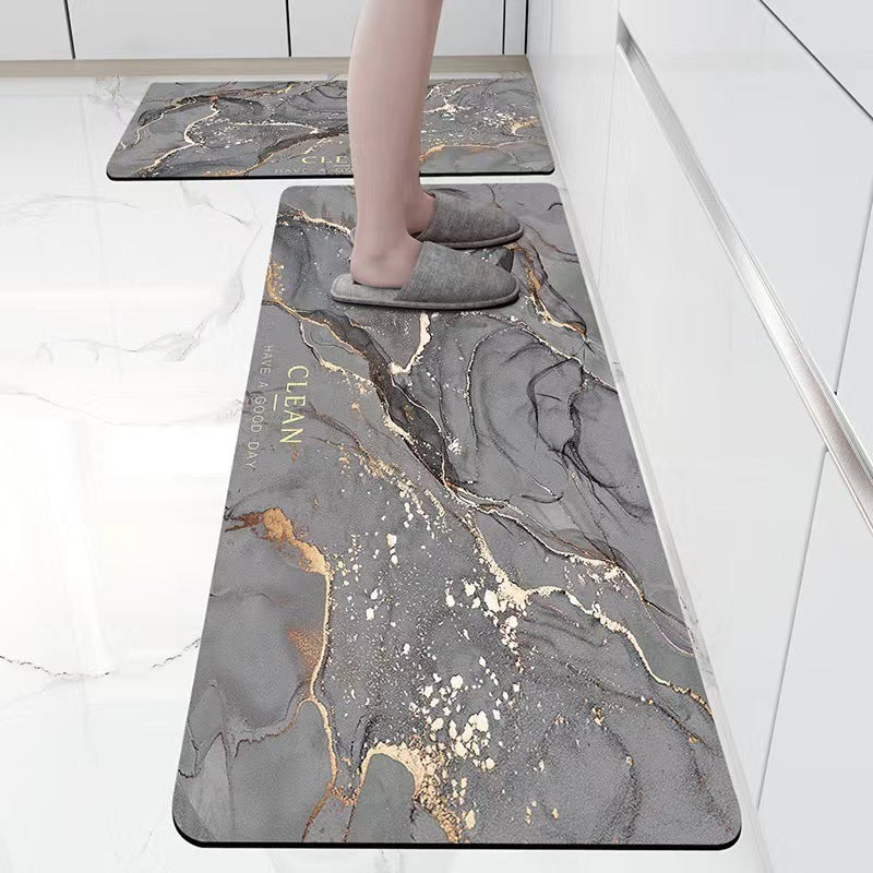 Marble-patterned kitchen floor mat