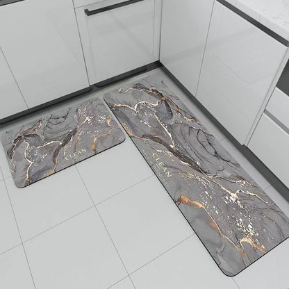 Marble-patterned kitchen floor mat