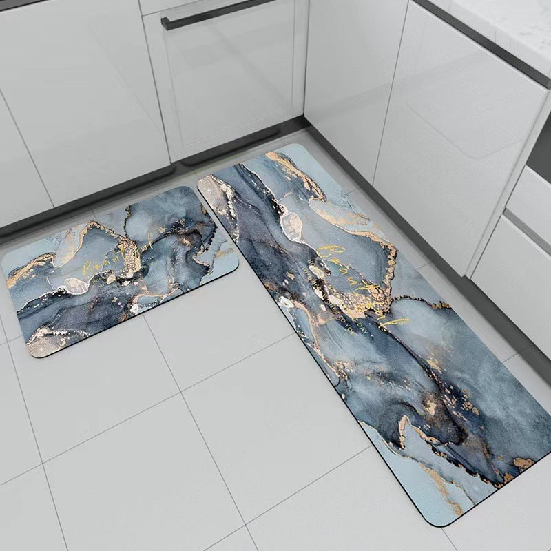 Marble-patterned kitchen floor mat