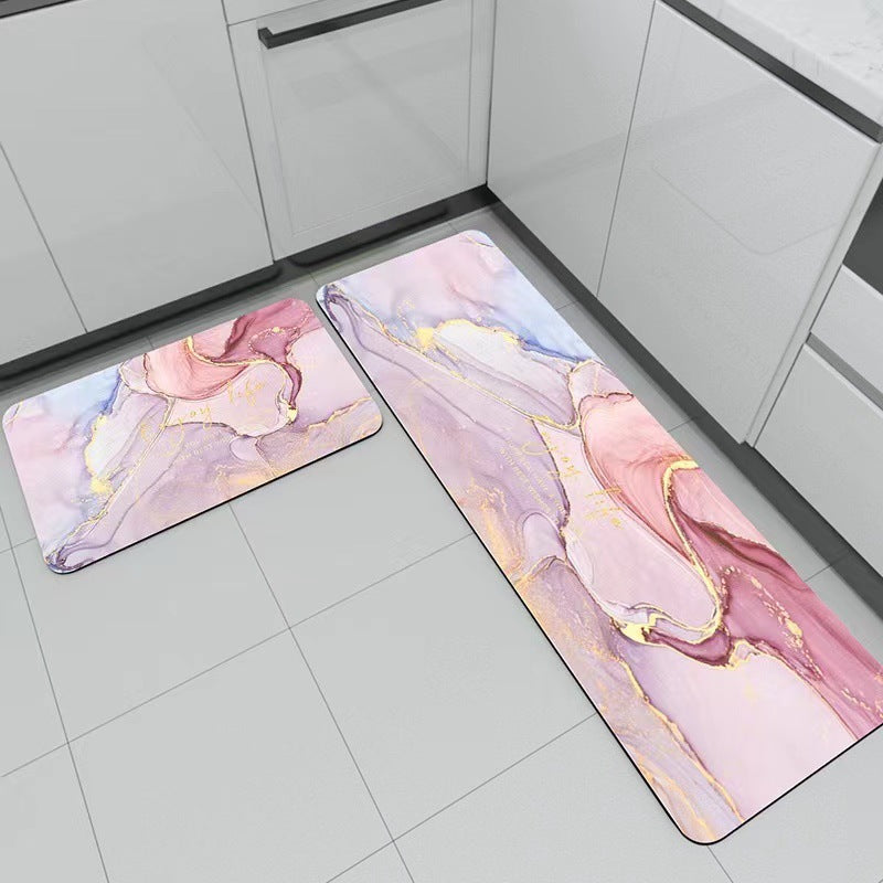 Marble-patterned kitchen floor mat