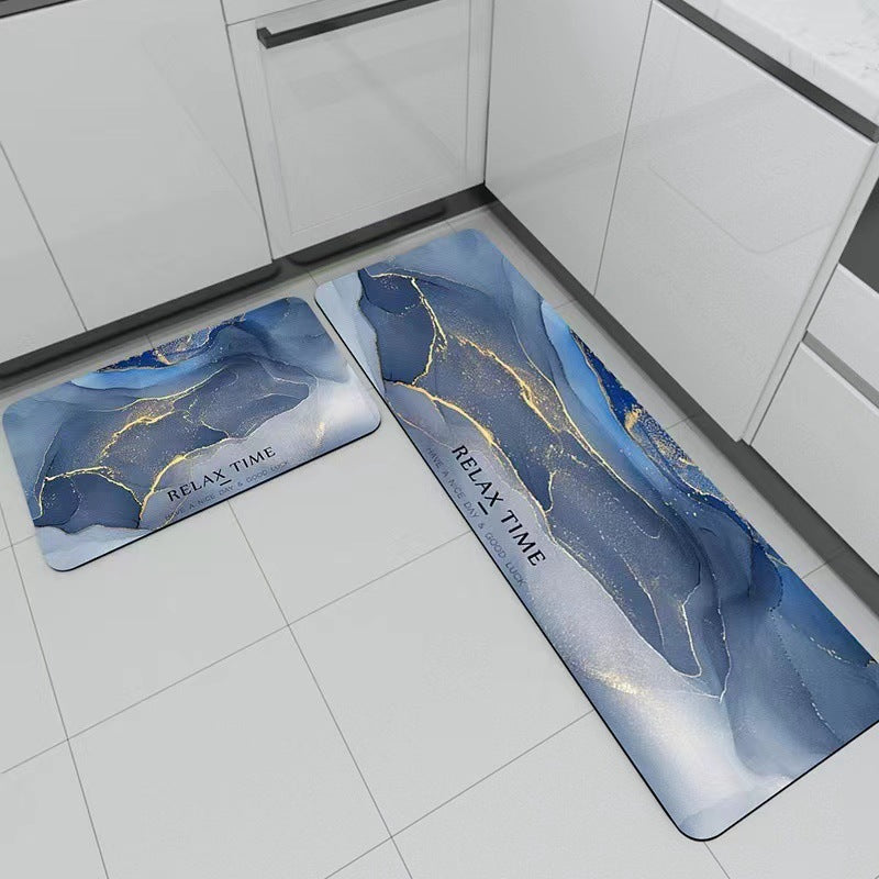 Marble-patterned kitchen floor mat