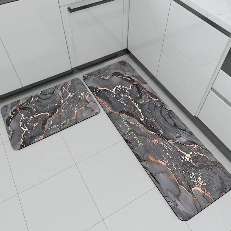Marble-patterned kitchen floor mat