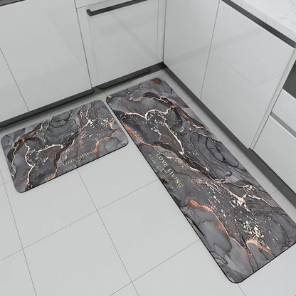Marble-patterned kitchen floor mat