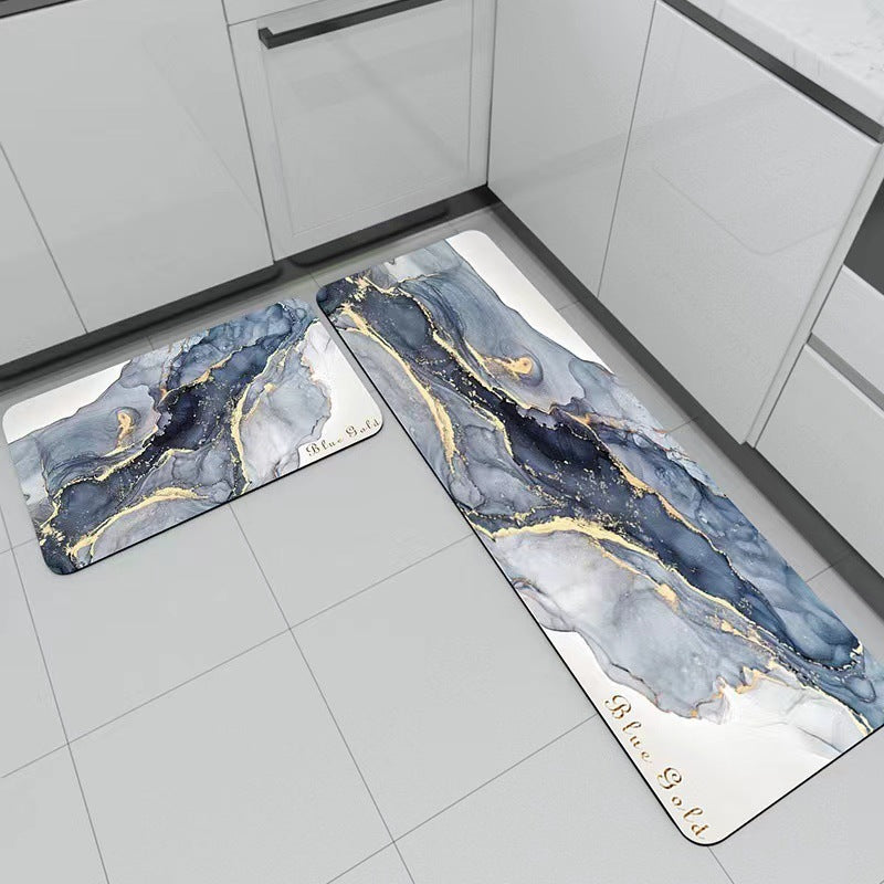 Marble-patterned kitchen floor mat