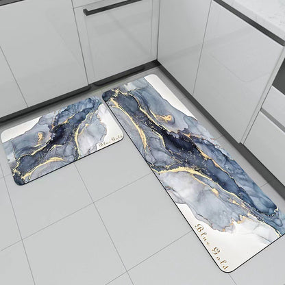 Marble-patterned kitchen floor mat